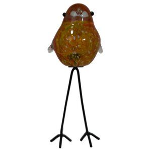 Murano Style Hand Blown 10” Art Glass Orange and Yellow Tall Bird MCM Vintage